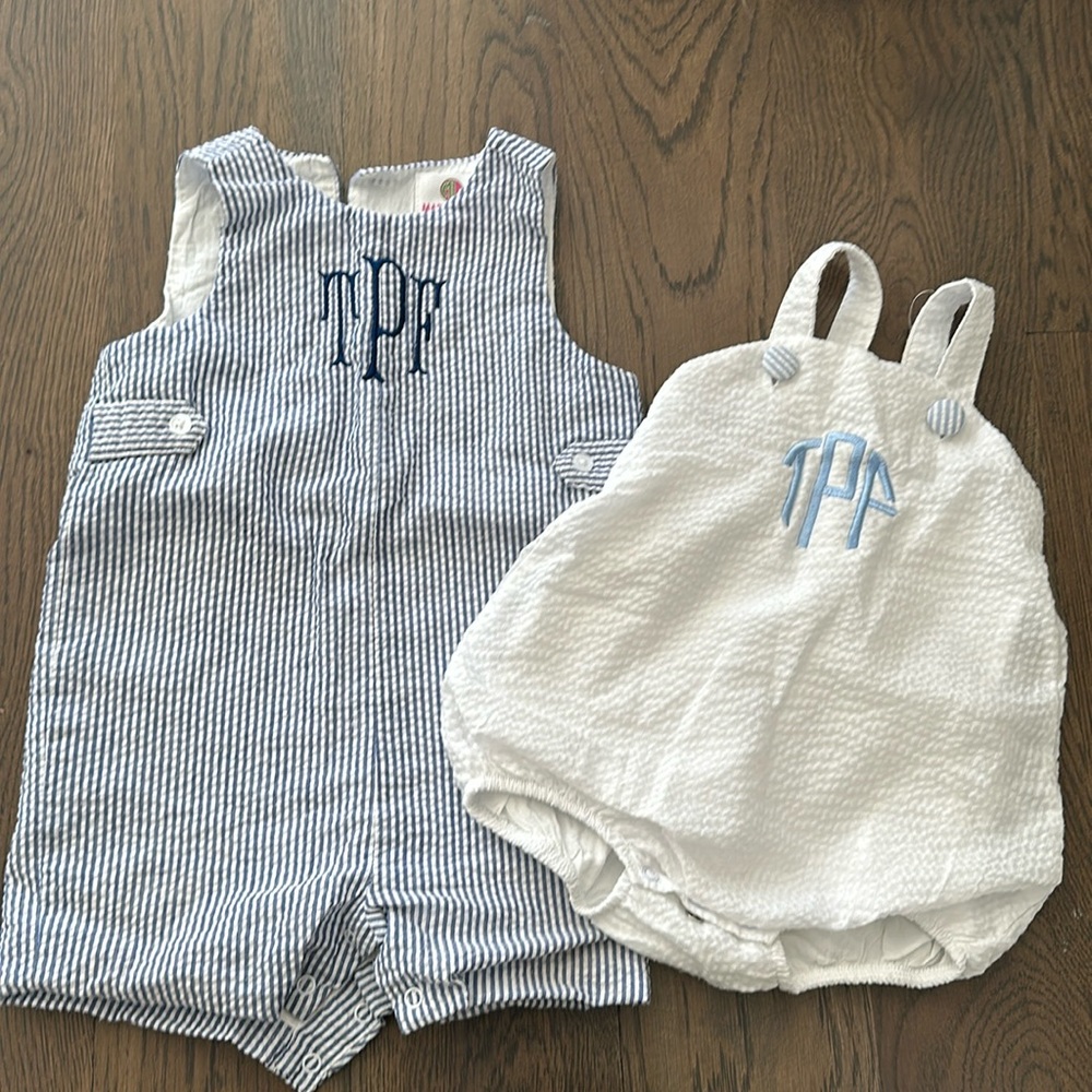 2 monogrammed seersucker TPF Jon Jon / bubble